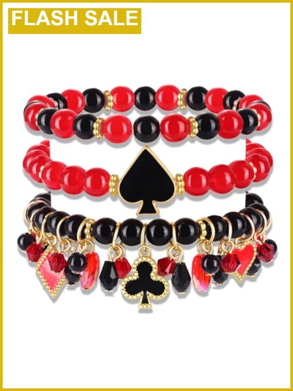 Halloween Stretch Bracelet Set Spider Queen Heart Poker Card Beaded Stackable